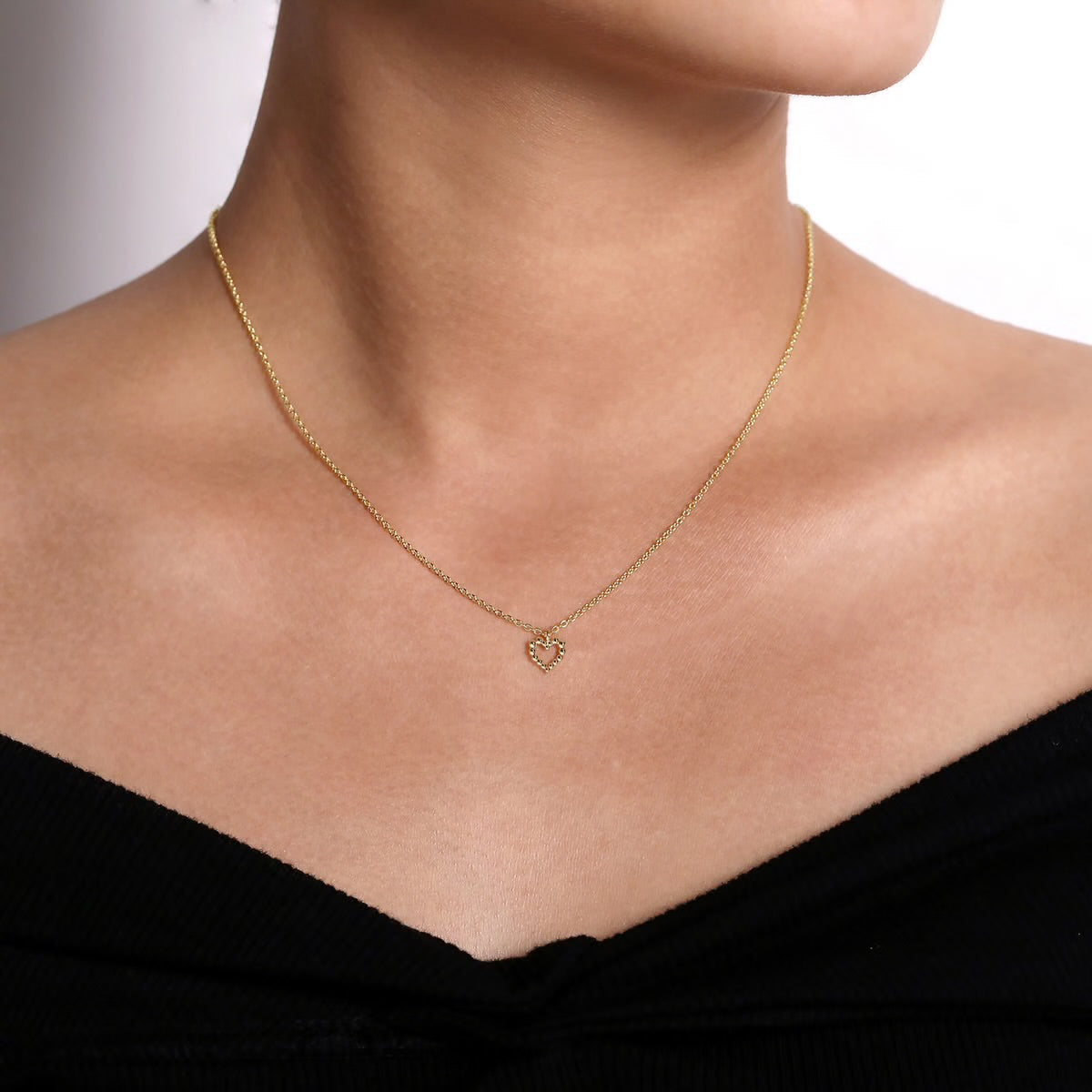 Gabriel & CO. 14K Yellow Gold Bujukan Bead Open Heart Pendant Necklace NK6463Y4JJJ