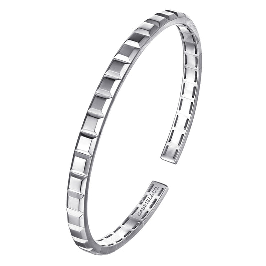 Sterling Silver Open Cuff Angular Cuts Square Bangle BGM2170-72SVJJJ