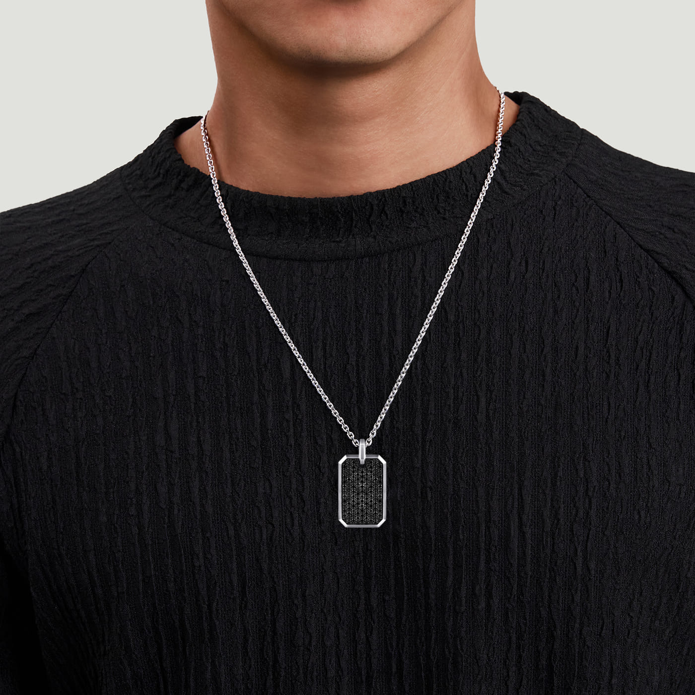 925 Sterling Silver Black Spinel Dog Tag Pendant PTM6548SVJBS