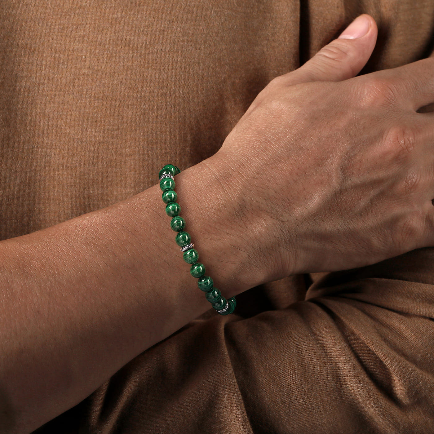 Sterling Silver and 8mm Malachite Beaded Bracelet TBM2080SVJMA