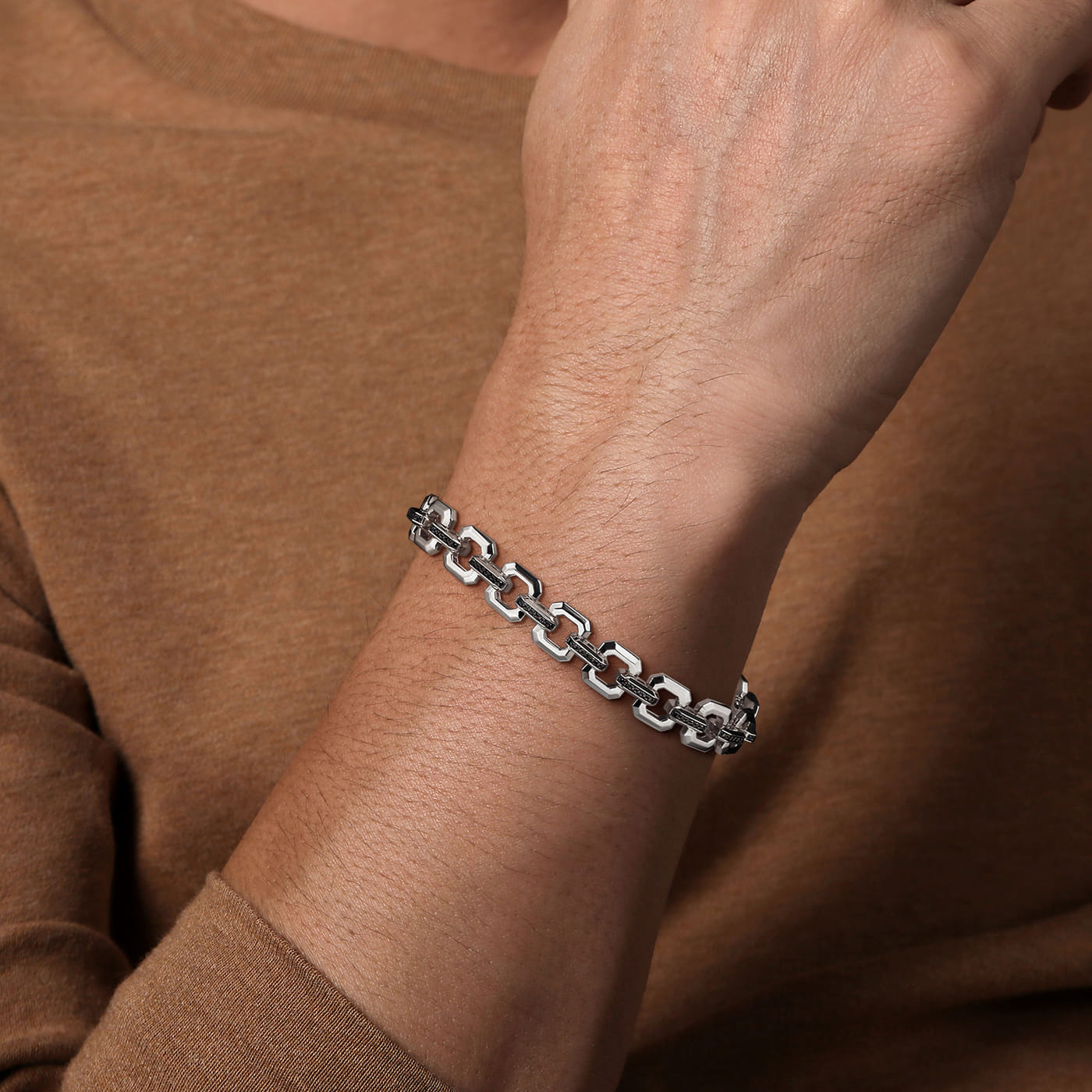 Link Chain Bracelet 925 Sterling Silver Black Spinel TBM4825-8SVJBS