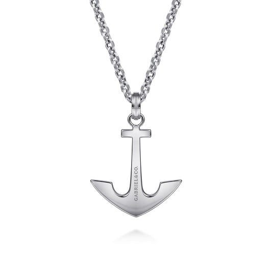 925 Sterling Silver Anchor Pendant Necklace NKM2108-22SVJJJ