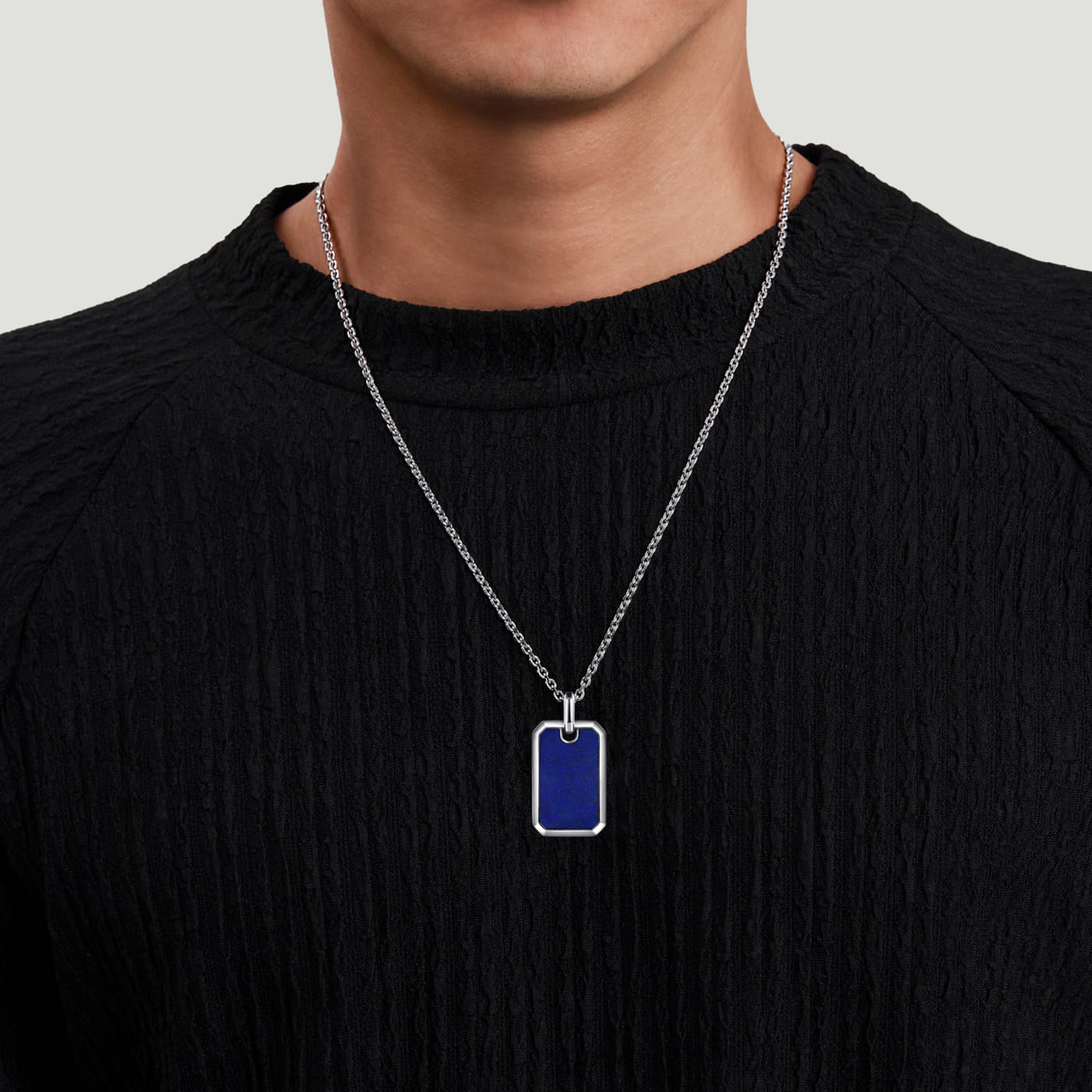 925 Sterling Silver Lapis Dog Tag Pendant Necklace NKM2248-22SVJLP