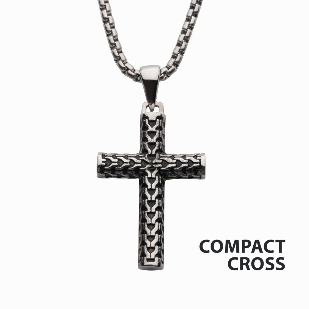 Steel Scale Cross Drop Pendant SSP146651NK