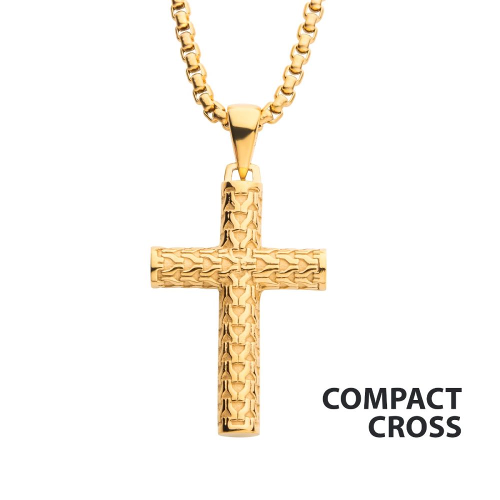 Polished 18Kt Gold IP Scale Cross SSP146651NKGP