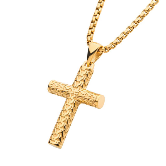 Polished 18Kt Gold IP Scale Cross SSP146651NKGP