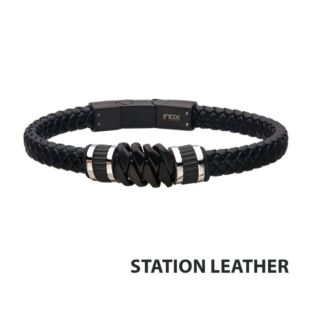 Black Braided Leather with Black IP BR35150K