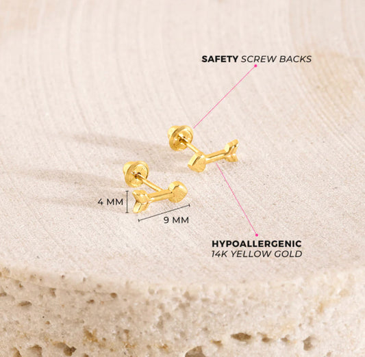 14k Love Heart Arrow Girl Earrings