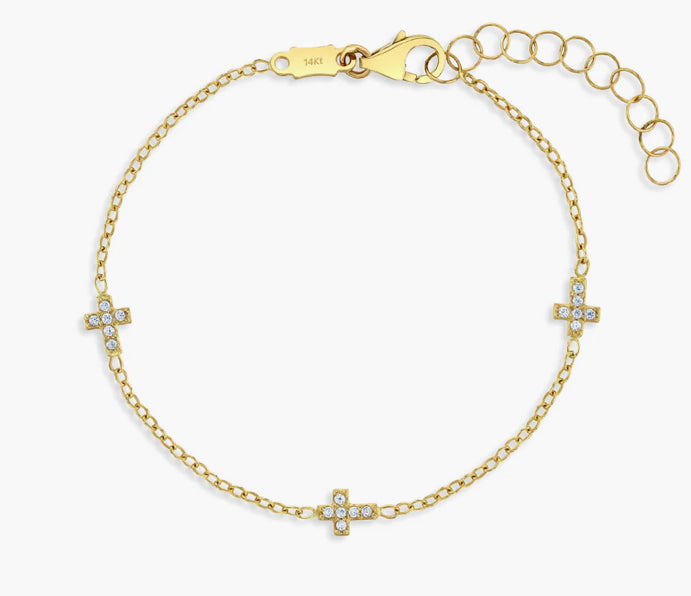 14k Tiny Cross Link Girls Bracelet