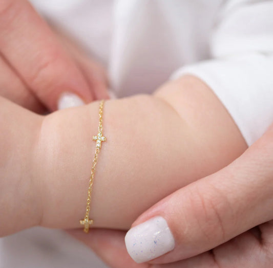 14k Tiny Cross Link Girls Bracelet