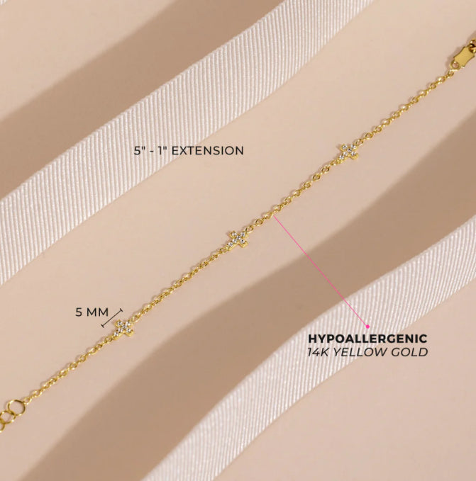 14k Tiny Cross Link Girls Bracelet