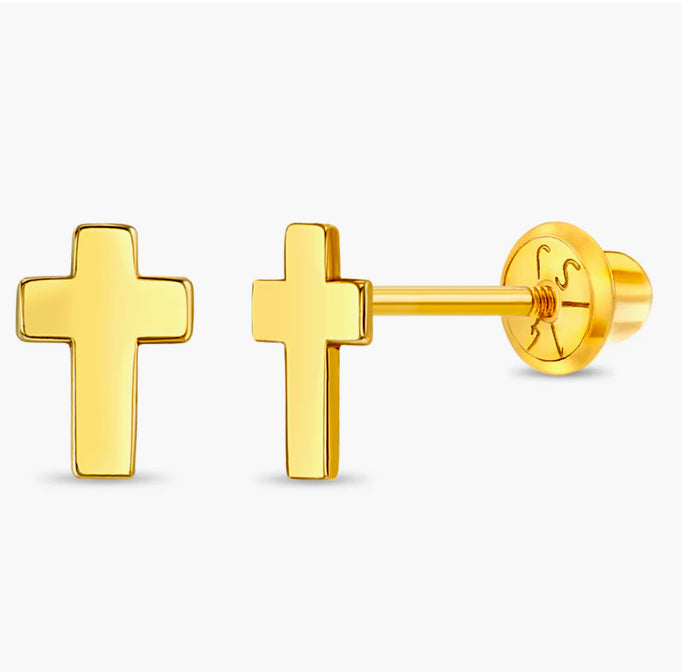 14k Tiny Cross Children's Earrings