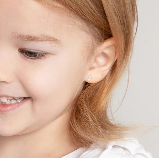 14k Tiny Cross Children's Earrings
