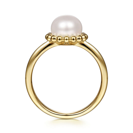 Gabriel & Co. 14K Yellow Gold Pearl Ring with Bujukan Beaded Halo LR51835Y4JPL