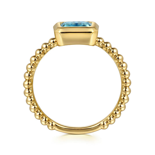 Gabriel & Co. 14K Yellow Plain Gold Bujukan And Blue Topaz Stackable Ring LR52684Y4JBT