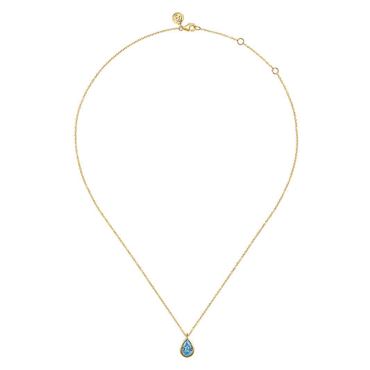 Gabriel & Co. 14K Yellow Gold Teardrop Blue Topaz Pendant Necklace NK7672Y4JBT