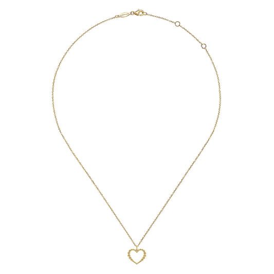 Gabriel & Co. 14K Yellow Gold Bujukan Beaded Open Heart Pendant Necklace NK6561Y4JJJ