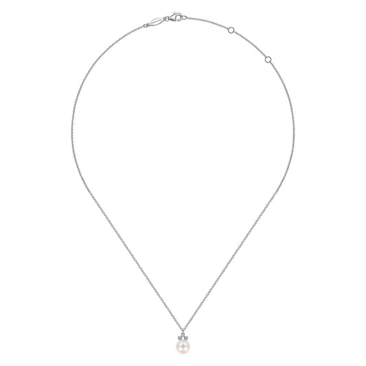 Gabriel & Co. 14K White Gold Diamond and Pearl Pendant Necklace NK6494W45PL