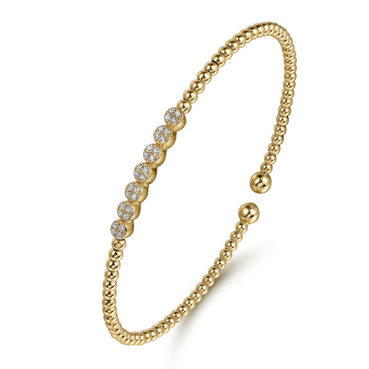 Gabriel & Co. 14K Yellow Gold Bujukan Bead and Cluster Diamond Bangle BG4116-57Y45JJ