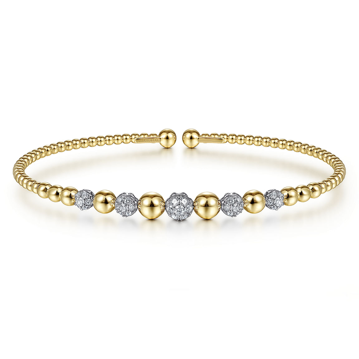 Gabriel & Co. 18K Yellow-White Gold Bujukan Cuff Bracelet with Pave Diamond Stations with Lock BG4362-6M45JJ.LOCK