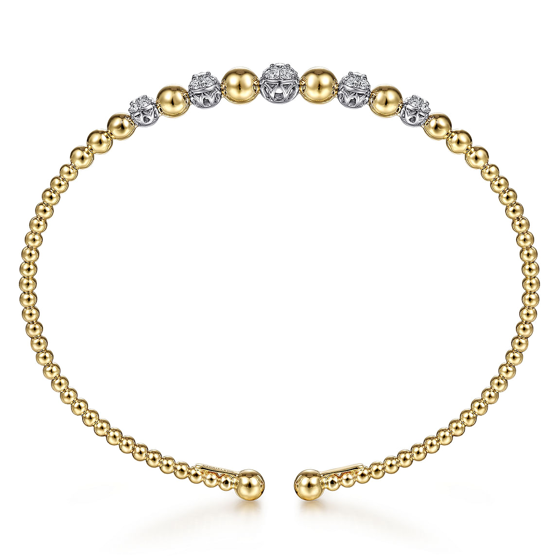 Gabriel & Co. 18K Yellow-White Gold Bujukan Cuff Bracelet with Pave Diamond Stations with Lock BG4362-6M45JJ.LOCK