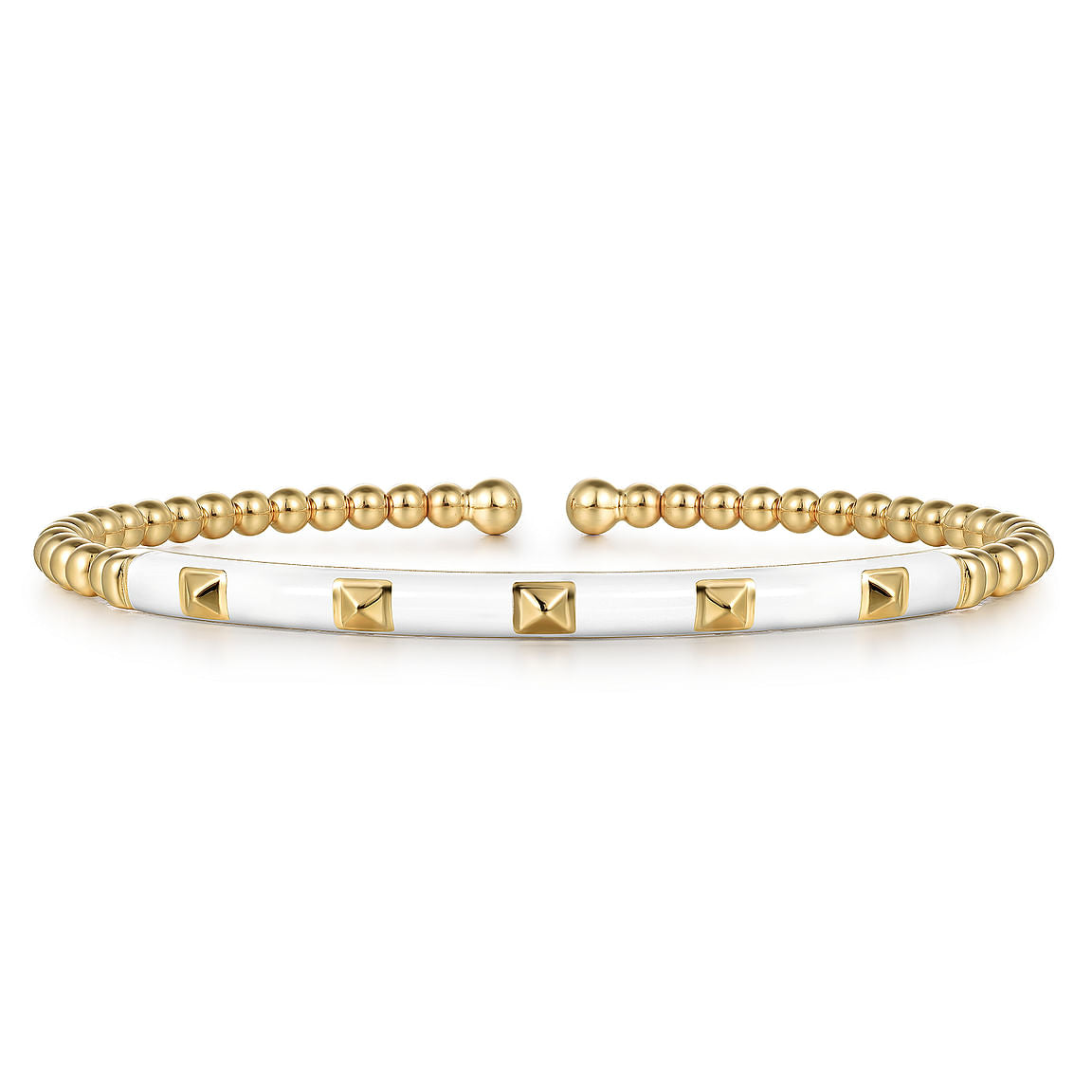 Enamel - 14K Yellow Gold Bujukan Beads and Pyramid Split Bangle with White Enamel BG4969E9Y4JJJ