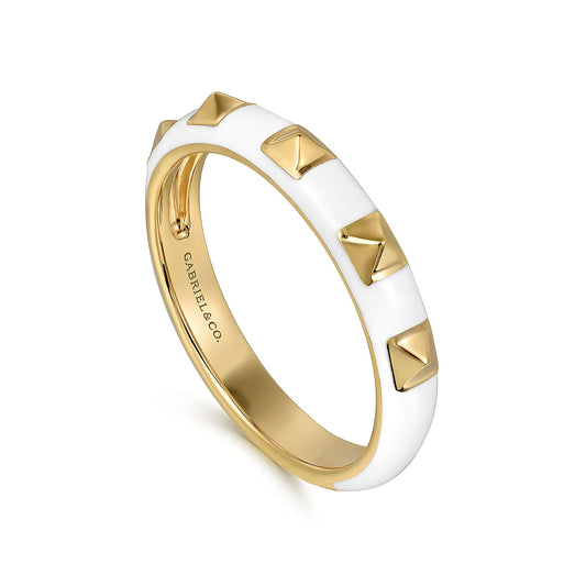Gabriel & co 14k Enamel - 14K Yellow Gold Pyramid Stackable with White Enamel LR52654E9Y4JJJ