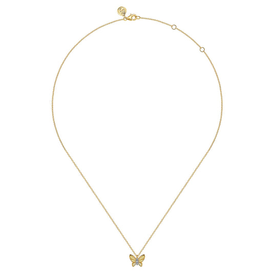Gabriel & Co. Butterfly - 14K Yellow Gold Butterfly Necklace With Diamond Cut Finish And Graduating Diamonds NK7664Y45JJ