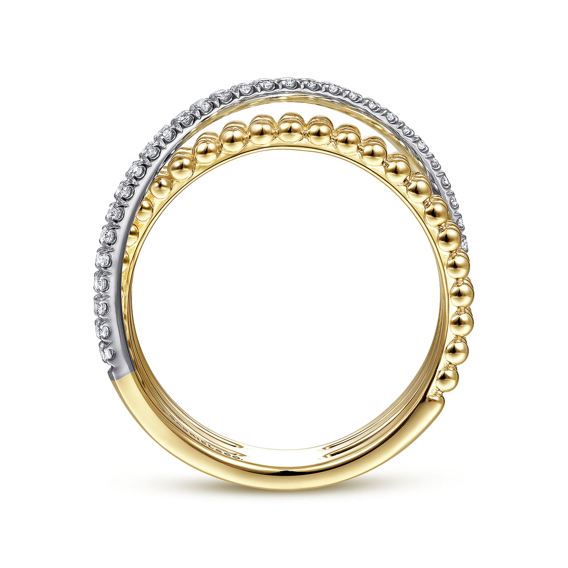 Gabriel & Co. 14K White-Yellow Gold Three Row Bujukan Ball and Diamond Band Ring LR51720M45JJ.S700