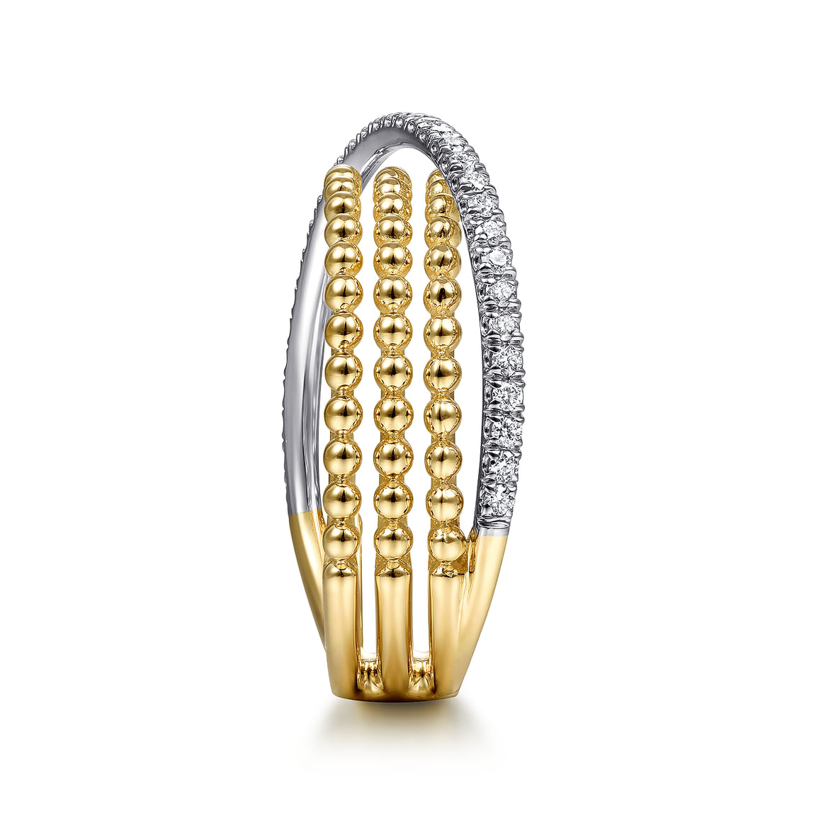 Gabriel & Co. 14K White-Yellow Gold Three Row Bujukan Ball and Diamond Band Ring LR51720M45JJ.S700