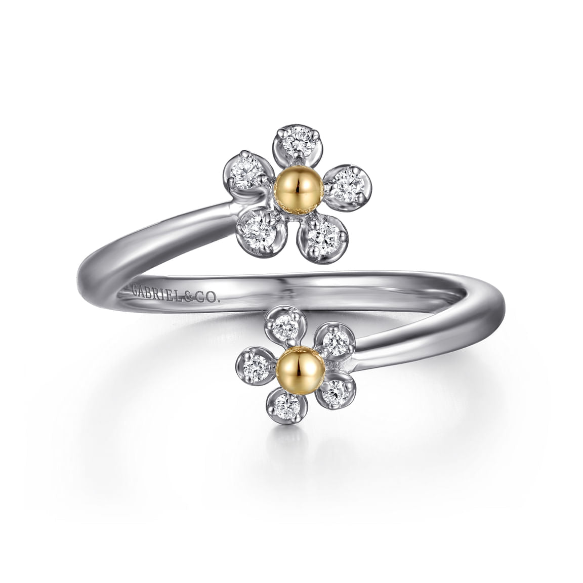 Gabriel & Co. 14K Yellow Gold 925 Sterling Silver Diamond Flower Bypass Ring LR52855MZ5JJ