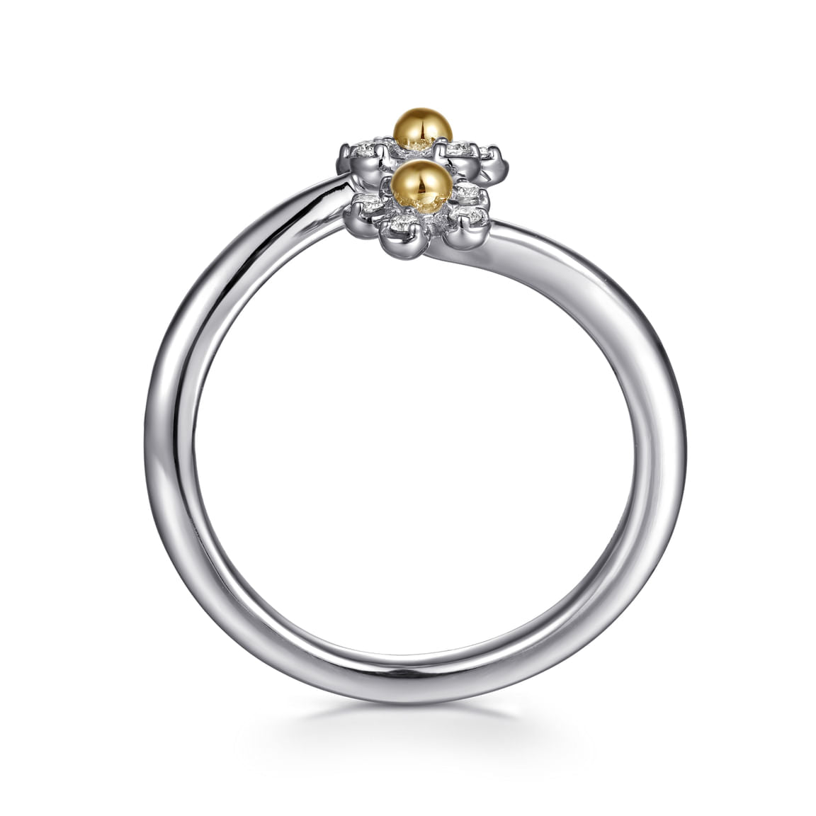 Gabriel & Co. 14K Yellow Gold 925 Sterling Silver Diamond Flower Bypass Ring LR52855MZ5JJ