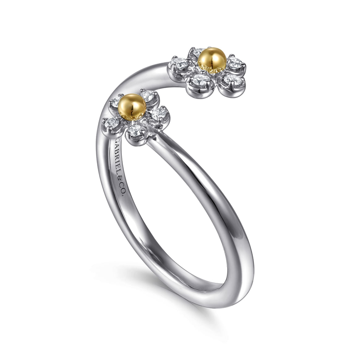 Gabriel & Co. 14K Yellow Gold 925 Sterling Silver Diamond Flower Bypass Ring LR52855MZ5JJ