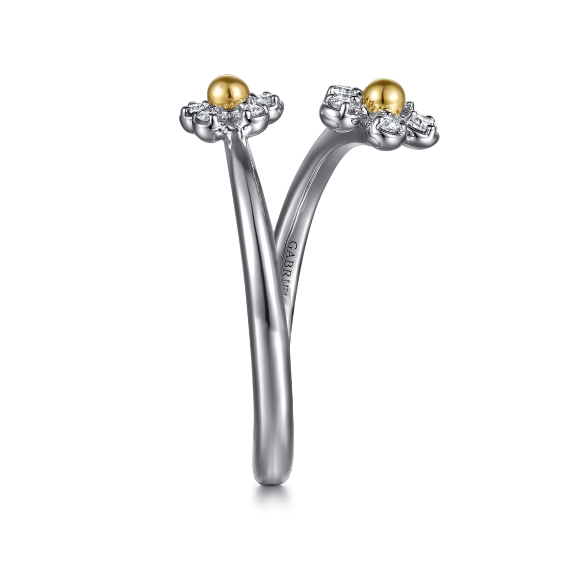 Gabriel & Co. 14K Yellow Gold 925 Sterling Silver Diamond Flower Bypass Ring LR52855MZ5JJ