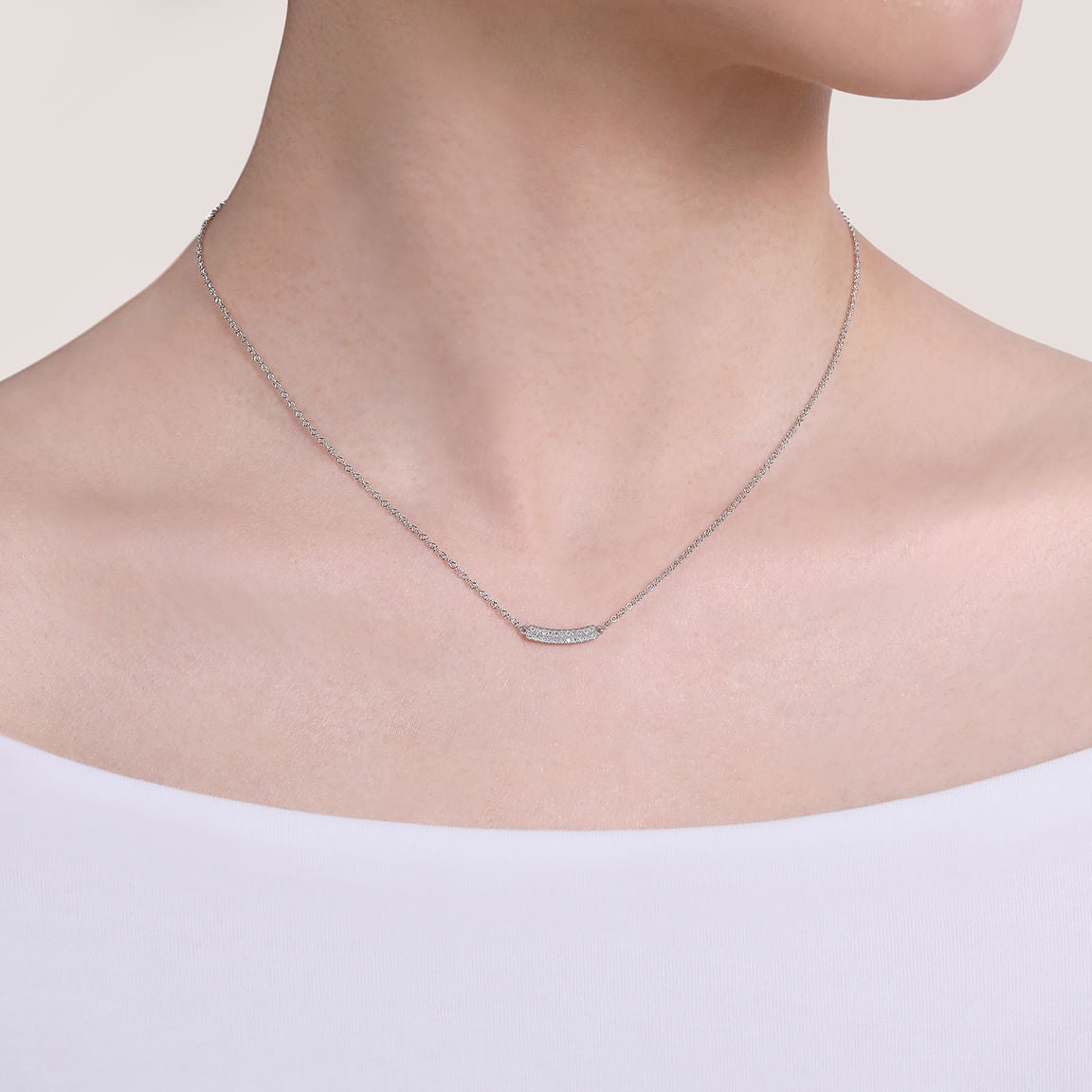 Gabriel & Co. 14K White Gold Curved Pave Diamond Bar Necklace NK5989W45JJ