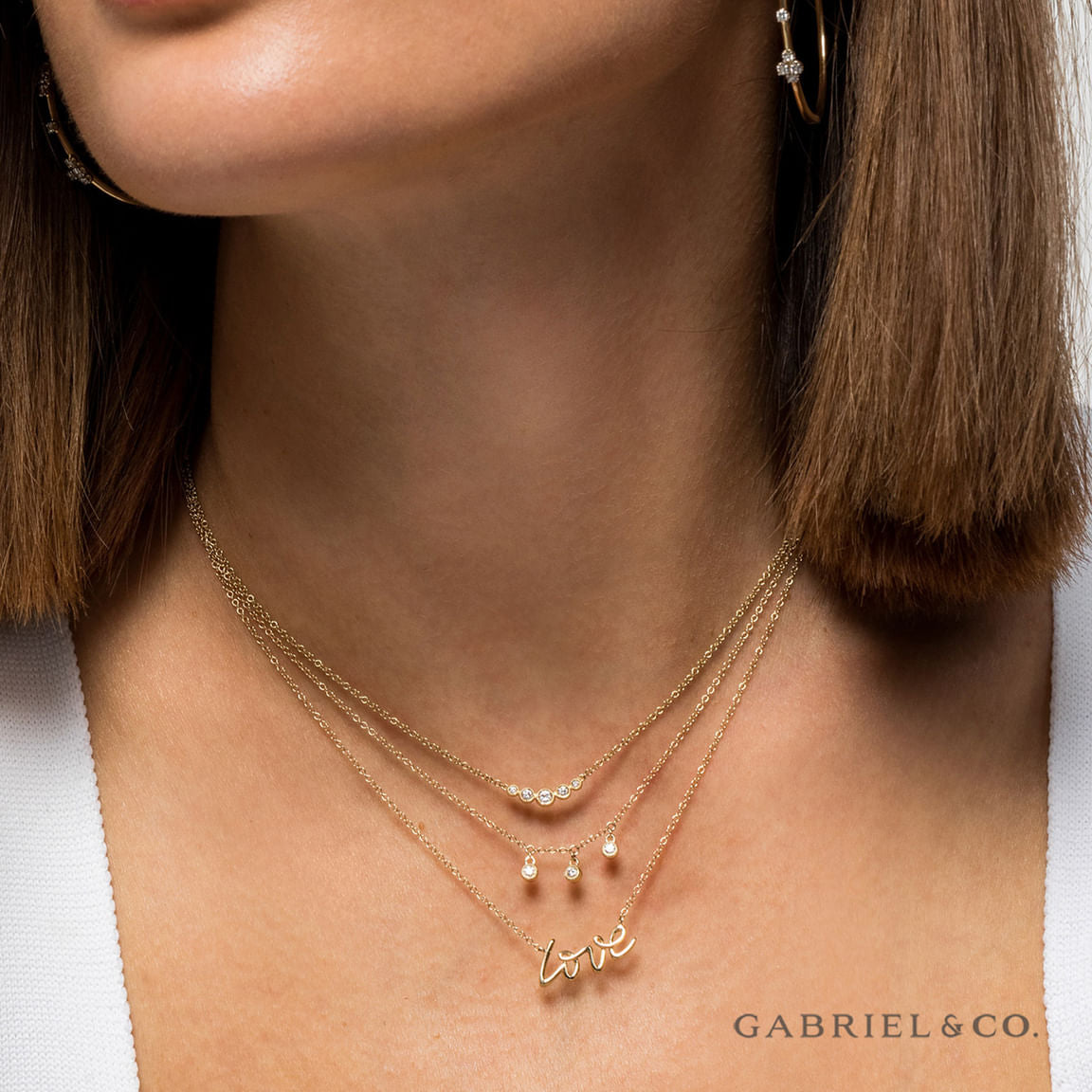 Gabriel & Co. 14K Yellow Gold Curved Diamond Bar Necklace NK5424Y45JJ