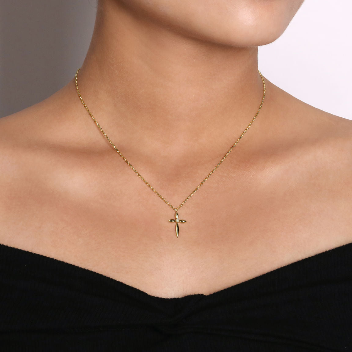 Gabriel & Co. 14K Yellow Gold Diamond Cross Pendant Necklace NK6408Y45JJ
