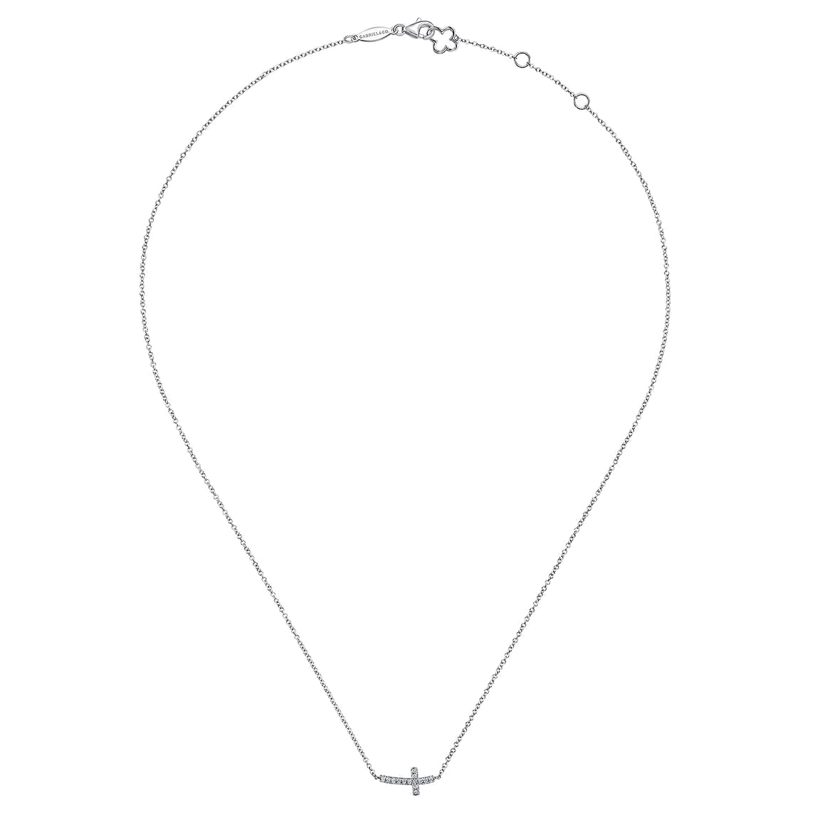 Gabriel & Co. 14K White Gold Sideways Curved Diamond Cross Necklace NK4345W45JJ