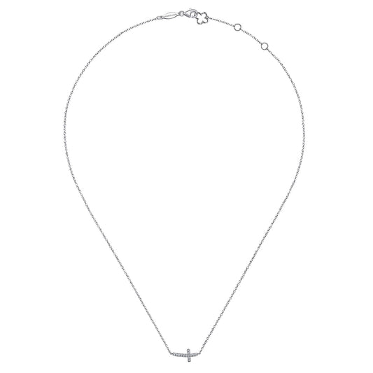 Gabriel & Co. 14K White Gold Sideways Curved Diamond Cross Necklace NK4345W45JJ