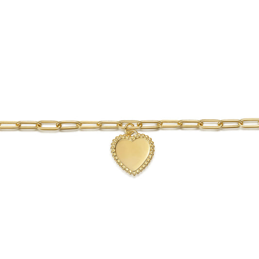 Gabriel & Co. 14K Yellow Plain Gold Paperclip Chain Bracelet with Personalized Bujukan Framed Heart Charm TB4874-7Y4JJJ