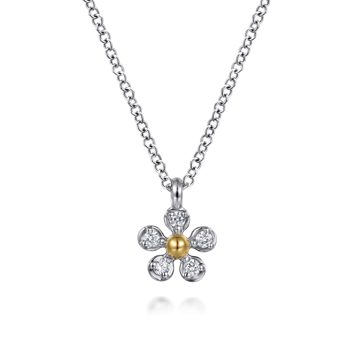 Gabriel & Co. 14K Yellow Gold 925 Sterling Silver Diamond Flower Pendant Necklace NK7905MZ5JJ