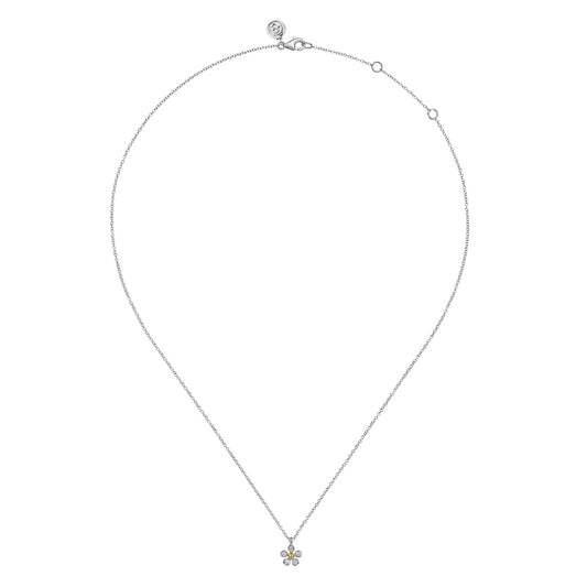 Gabriel & Co. 14K Yellow Gold 925 Sterling Silver Diamond Flower Pendant Necklace NK7905MZ5JJ