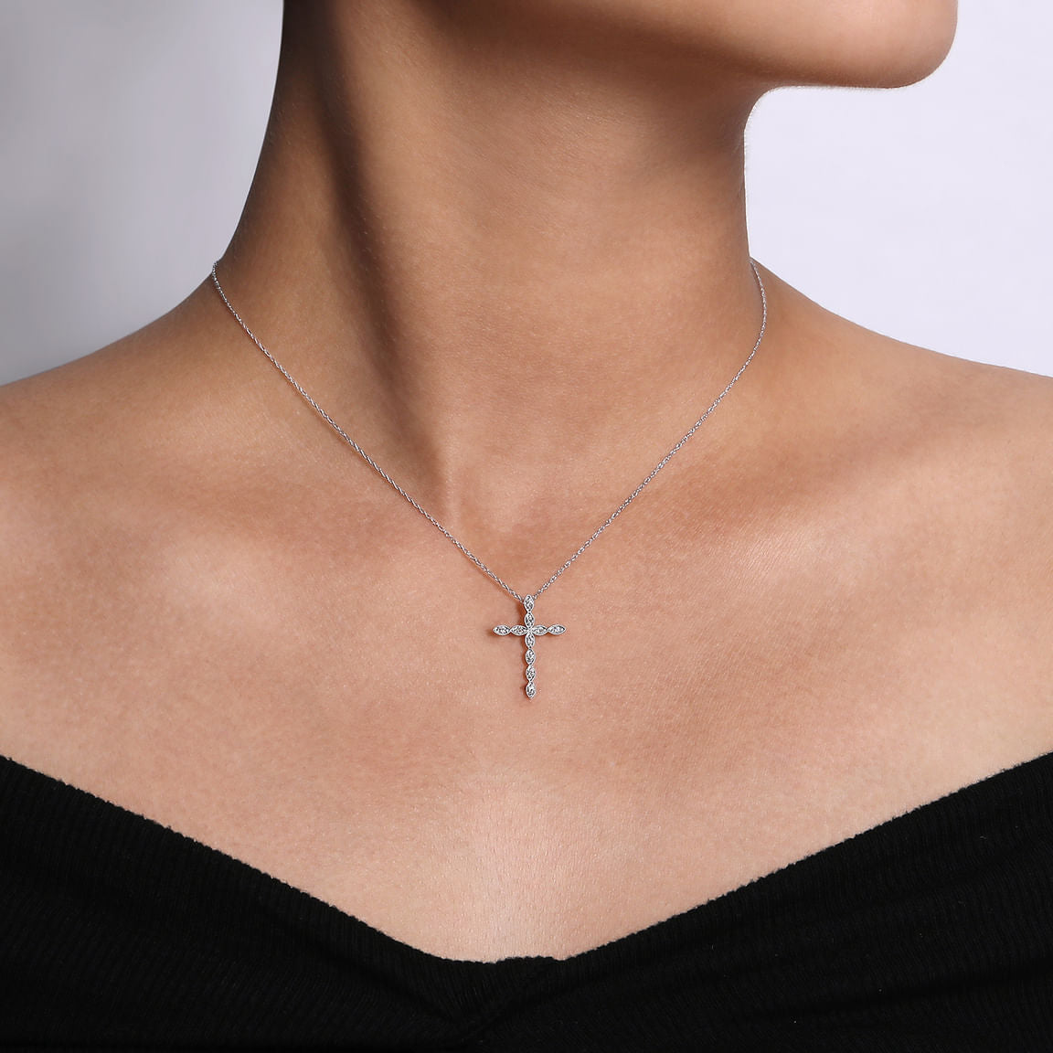 Gabriel & Co. 14K White Gold Segmented Diamond Cross Necklace NK2211W45JJ