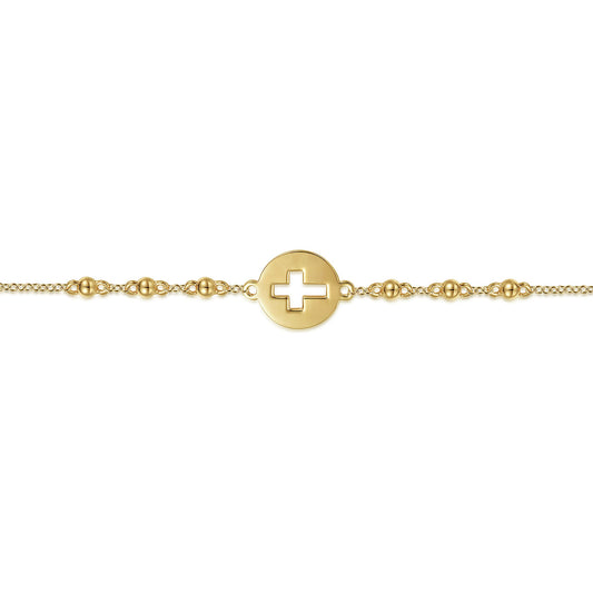 Gabriel & Co. 14K Yellow Gold Chain Bracelet with Cutout Cross Disc TB4638Y4JJJ