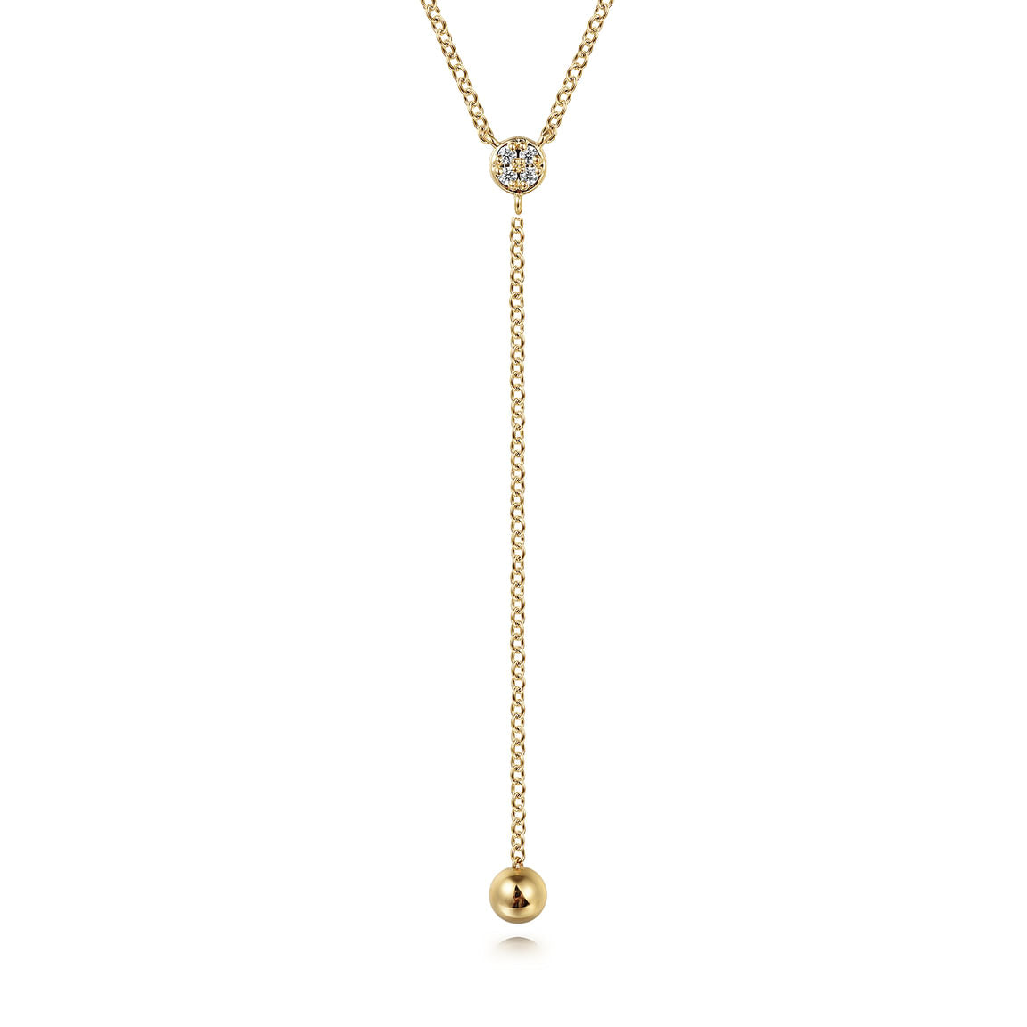 Gabriel & Co. 14K Yellow Gold Diamond Y-Knot Necklace with Hollow Gold Bead NK7436Y45JJ