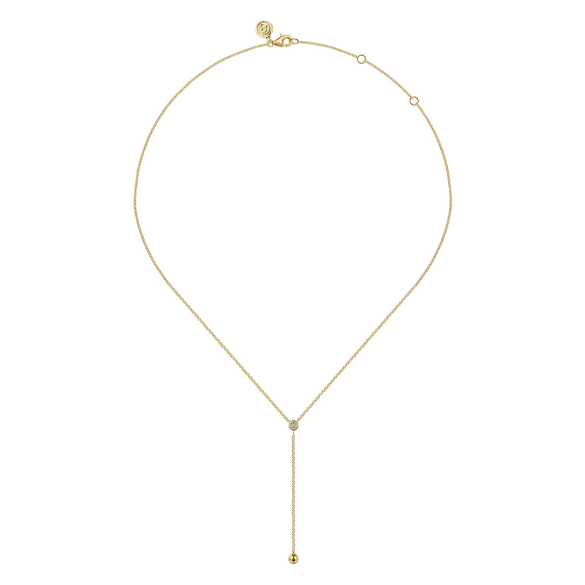 Gabriel & Co. 14K Yellow Gold Diamond Y-Knot Necklace with Hollow Gold Bead NK7436Y45JJ