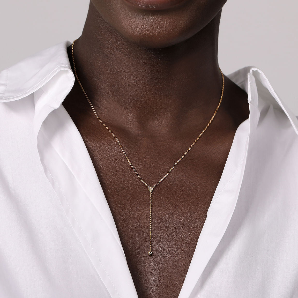 Gabriel & Co. 14K Yellow Gold Diamond Y-Knot Necklace with Hollow Gold Bead NK7436Y45JJ