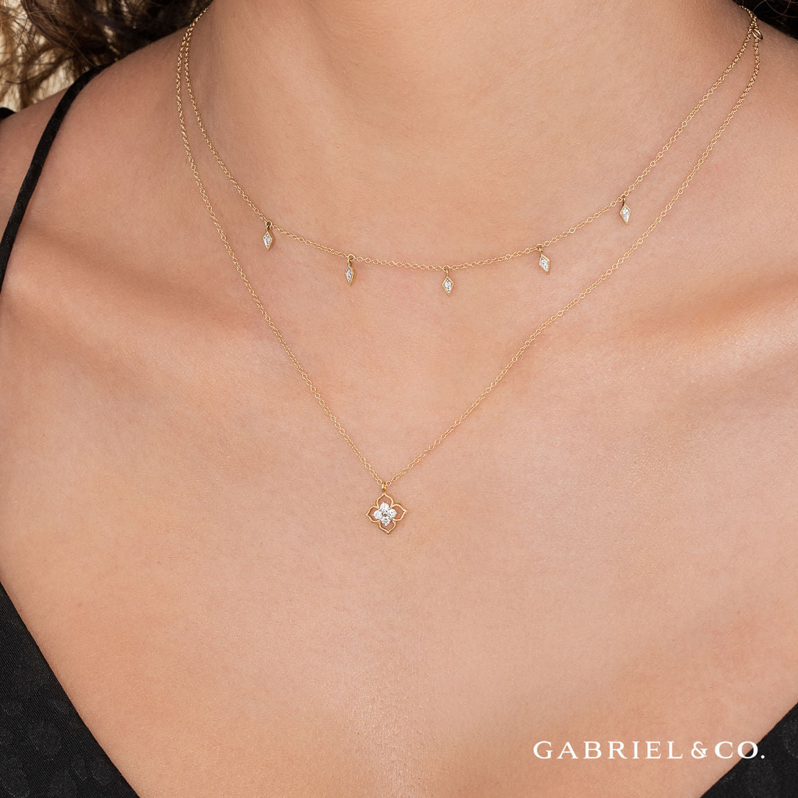 Gabriel & Co. 14K Yellow Gold Clover Diamond Pendant Necklace NK6868Y45JJ