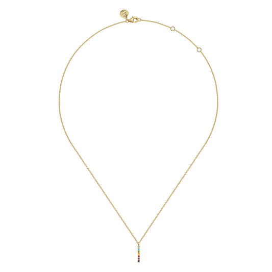 Gabriel & Co. 14K Yellow Gold Rainbow Color Stone Bar Necklace NK7427Y4JMC