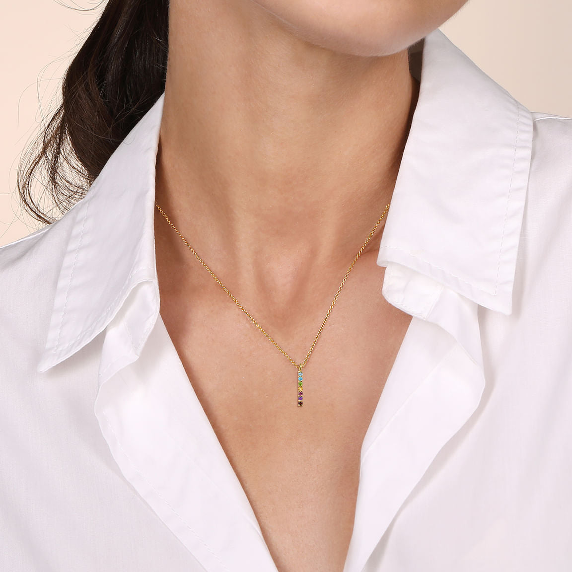 Gabriel & Co. 14K Yellow Gold Rainbow Color Stone Bar Necklace NK7427Y4JMC